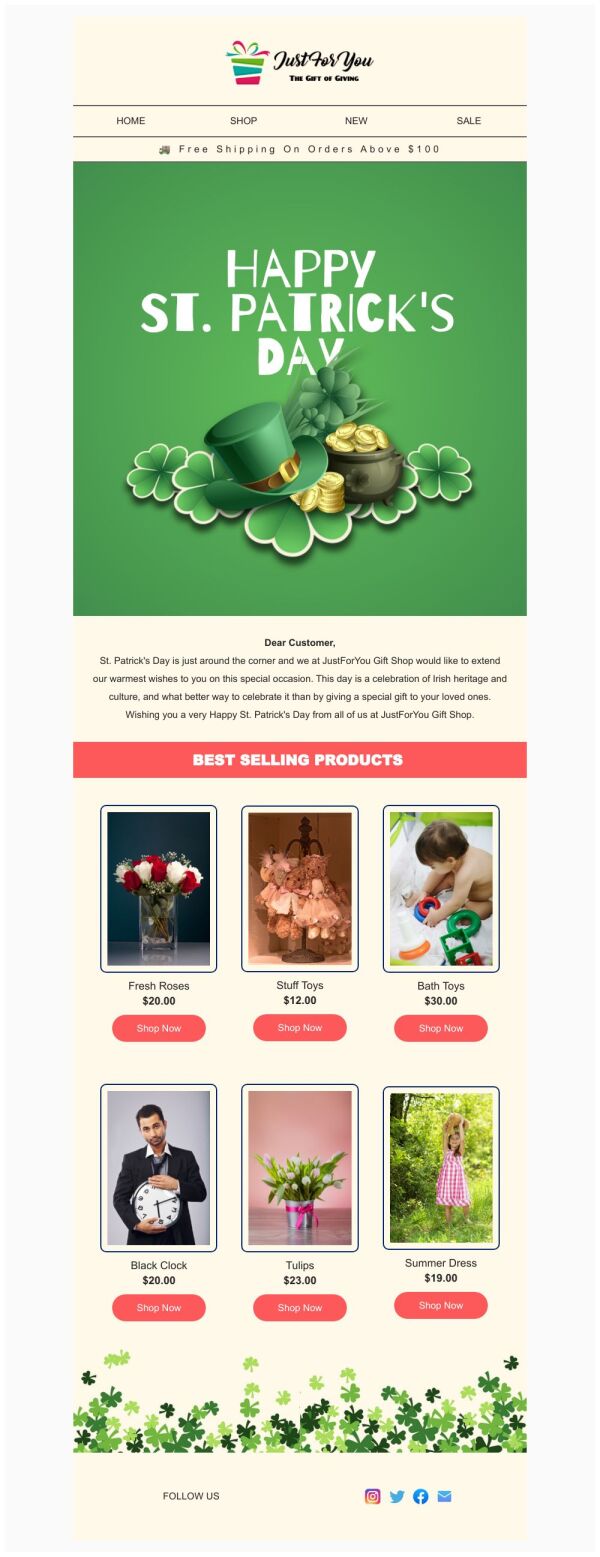 Price List Email Template 'Gift Shop' for St. Patrick's Day | PosterMyWall