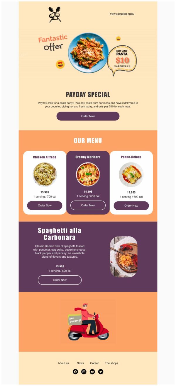 Price List Email Template 'Pasta Menu' for Restaurants | PosterMyWall