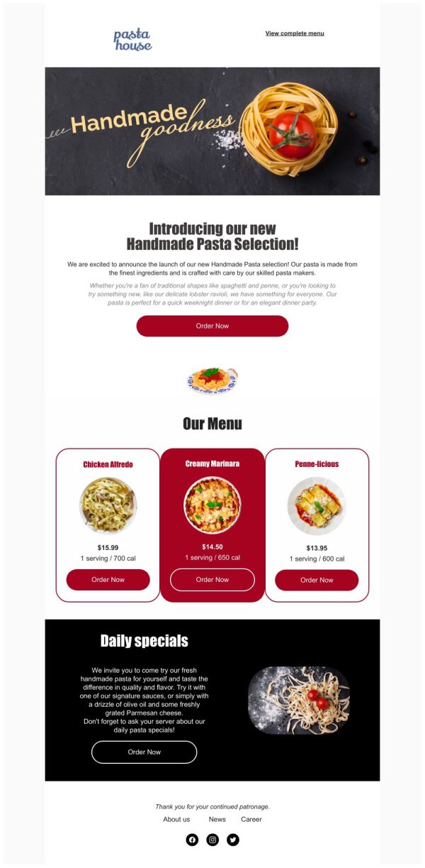 Price List Email Template 'Pasta Menu' for Restaurants | PosterMyWall