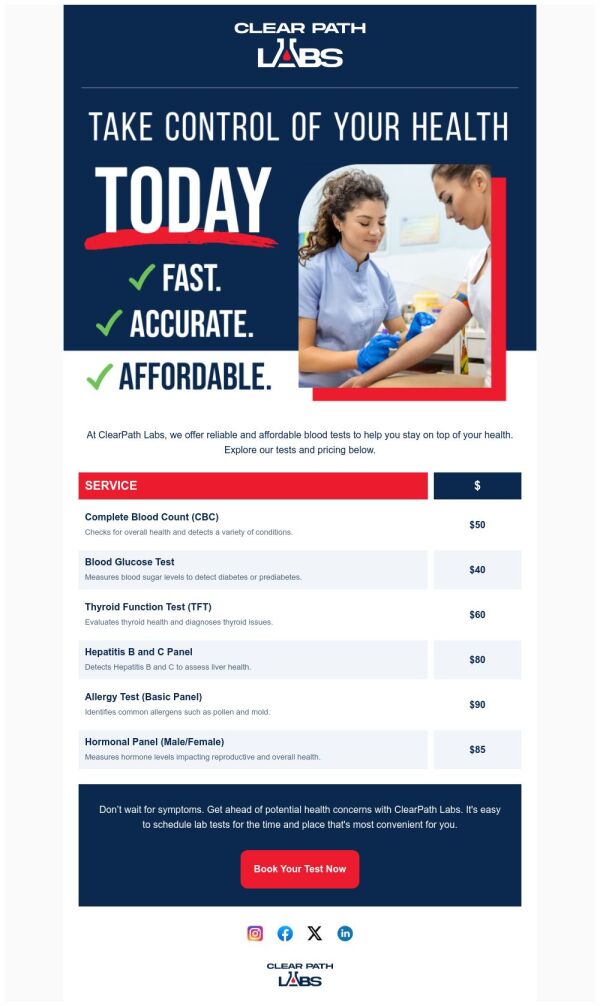 Price List Email Template 'Screening Tests' for Healthcare | PosterMyWall