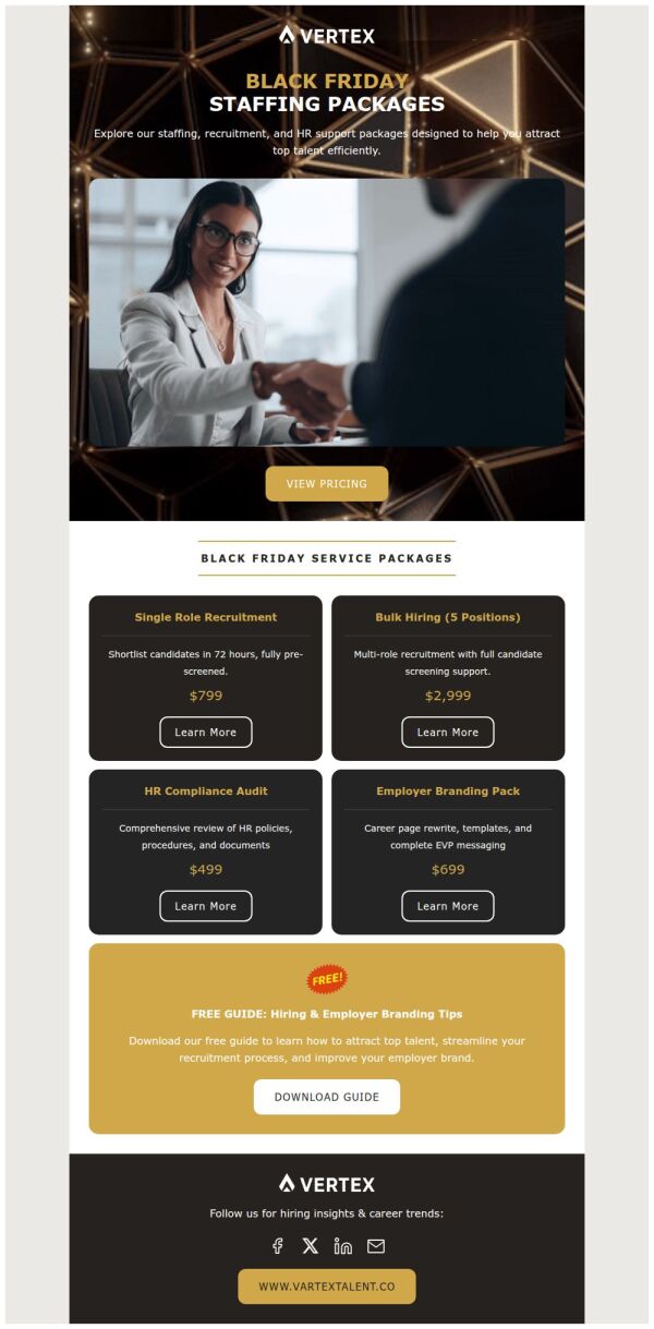 Price List Email Template 'Staffing Packages' for Black Friday ...