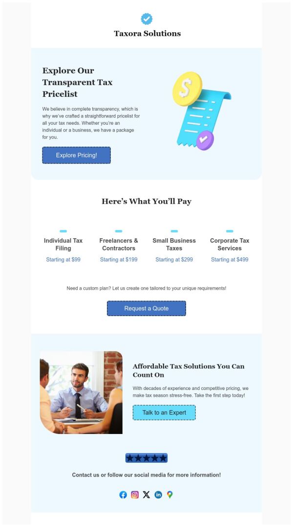 Price List Email Template 'Tax Filing' for Corporate | PosterMyWall