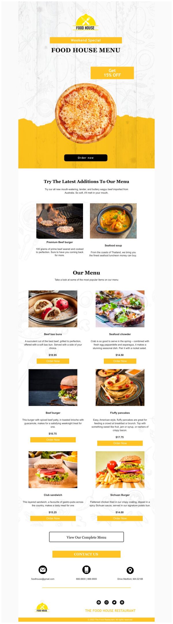 Pricelist Email Template 'Weekend Special Menu' for Restaurant ...