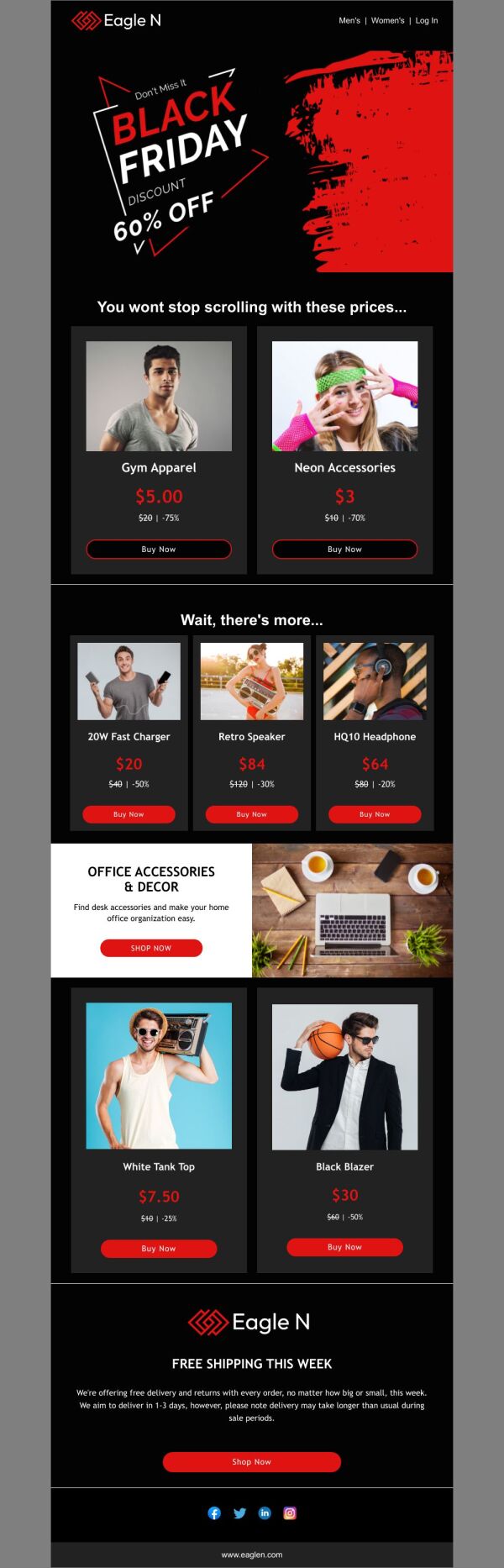 Product Promotion Email Template #39 Free Shipping Week #39 for Black Friday Product Promotion Email Template #39 Free Shipping Week #39 for Black Friday