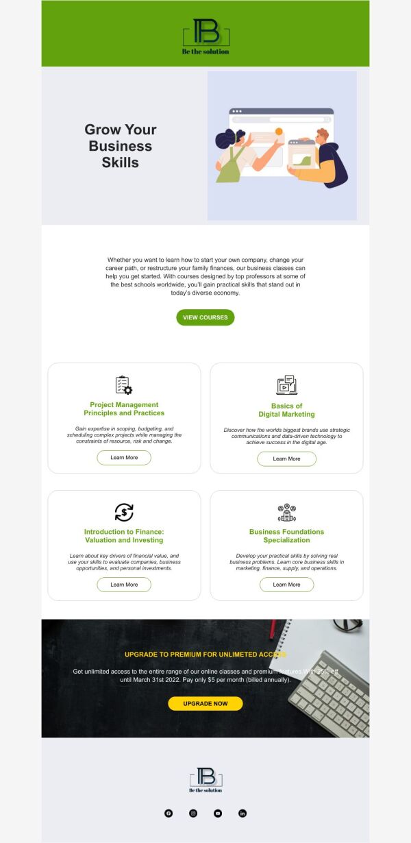 Product Promotion Email Template 'Learn Business Skills' for School