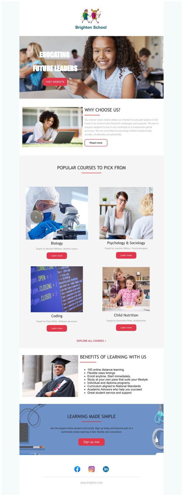 Product Promotion Email Template 'Popular Courses To Pick' for School