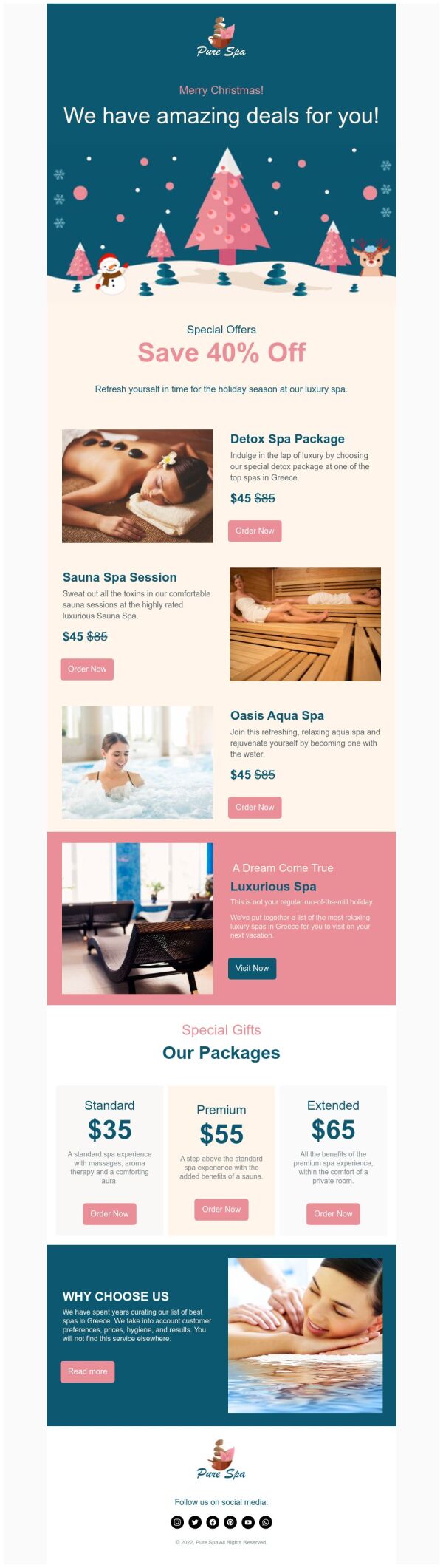 Product Promotion Email Template 'Spa Packages' for Christmas ...