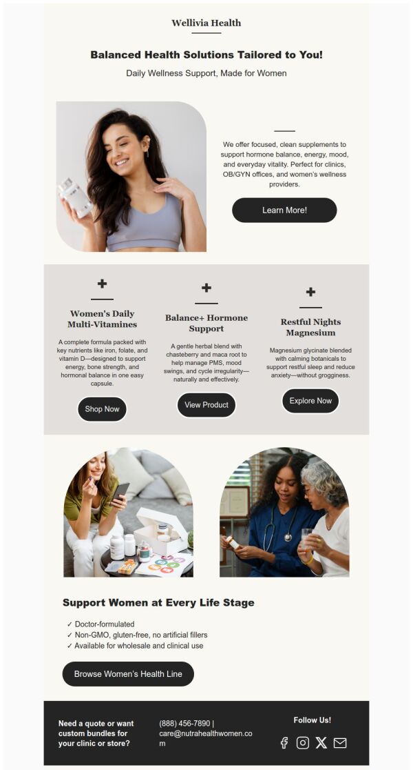 Product Showcase Email Template 'Balanced Solutions' for Healthcare