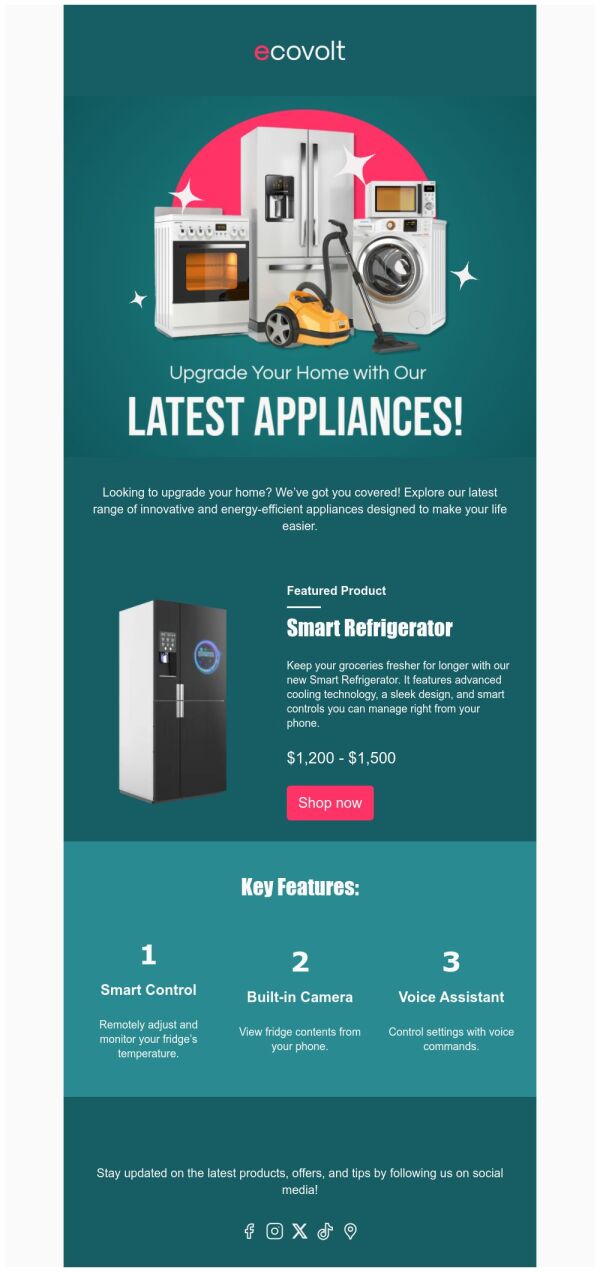 Product Showcase Email Template 'Latest Appliances' for Technology ...