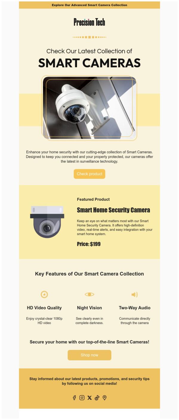 Product Showcase Email Template 'Smart Cameras' for Technology ...