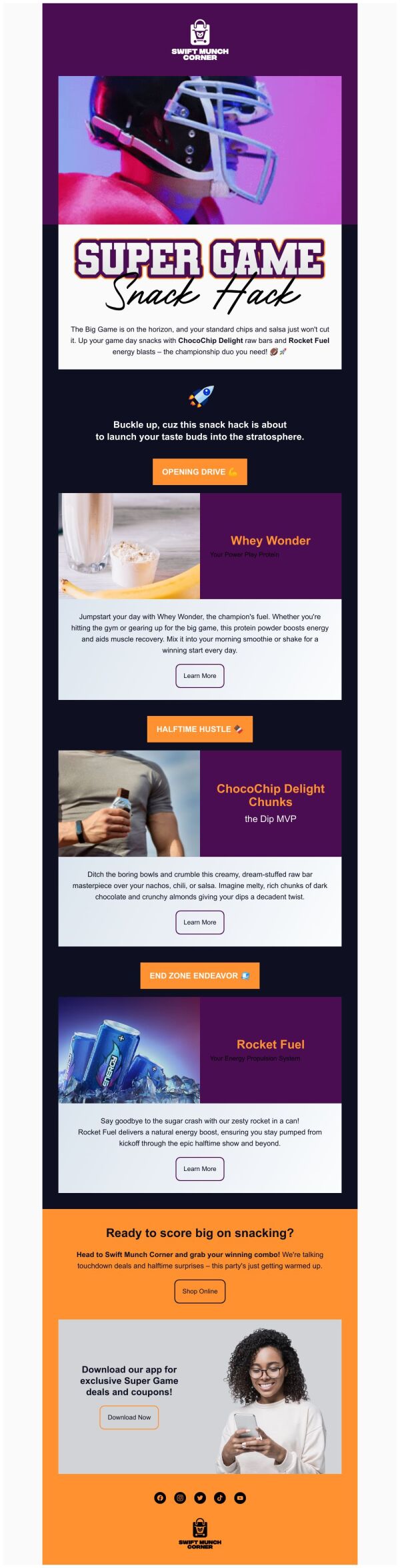 Product Showcase Email Template 'Snack Hack' for Small Business ...