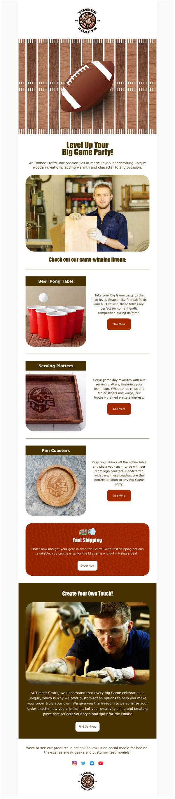Product Showcase Email Template 'Wood Crafts Store' for Small Business