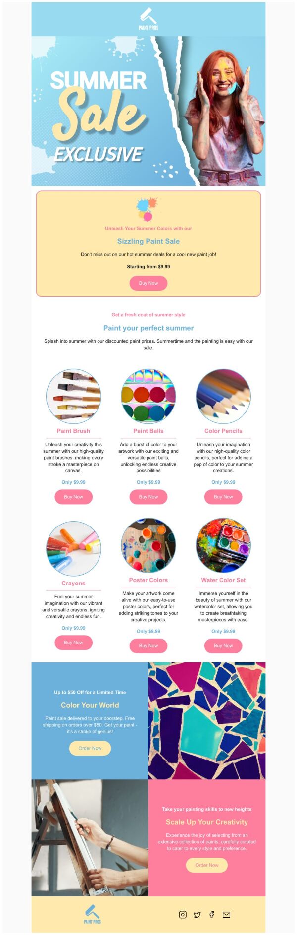 Sale Email Template 'Art Supplies' for Summer PosterMyWall