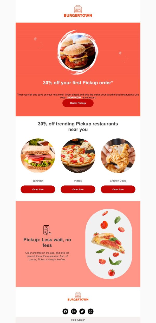 Sale Email Template 'Discounted Pickup Orders' for Food Industry