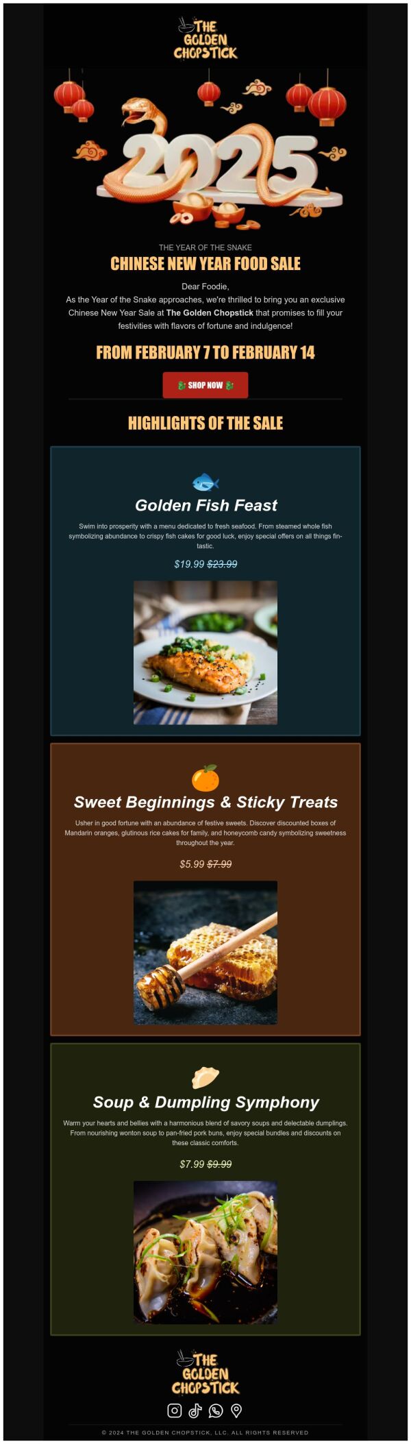 Sale Email Template 'Golden Chopstick' for Chinese New Year | PosterMyWall