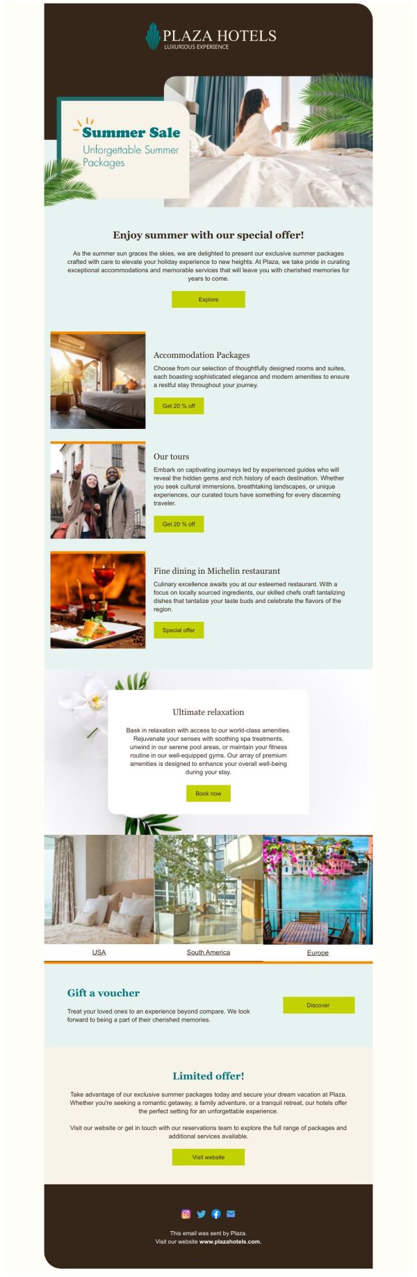 Hotels Email Sale Email Template 'Plaza Hotels' for Summer | PosterMyWall