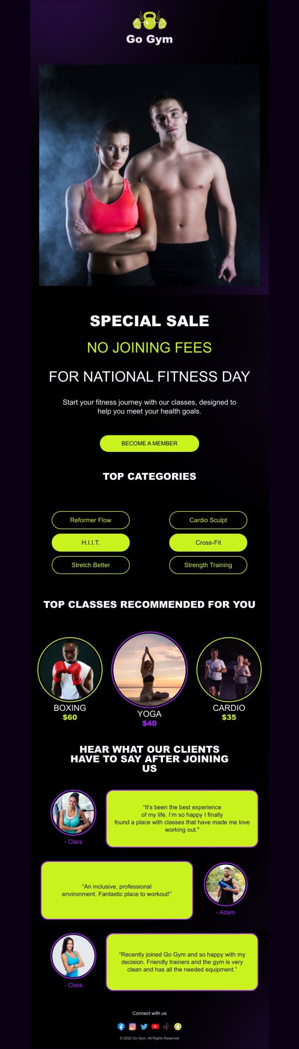 Sale Email Template 'Top Classes Recommendations' for Gym | PosterMyWall