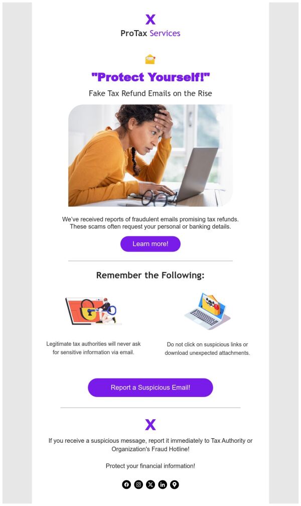 Services Email Template 'Beware Tax Refund' for Corporate | PosterMyWall