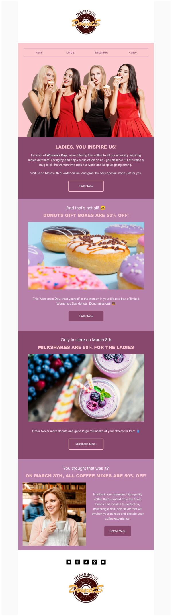 Special Offer Email Template 'Coffee and Donuts' for Women's Day