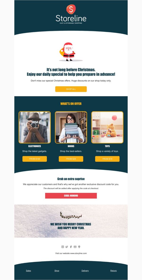 Personalized Offer Email Examples Special Offer Email Template 'Electronics Books and Toys' for Christmas ...