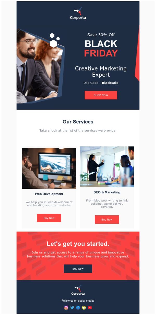 Special Offer Email Template 'Expert Marketing Services' for Black