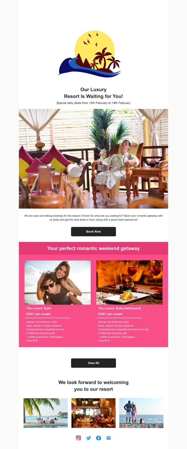 Special Offer Email Template 'Luxury Resort Deals' for Hotels