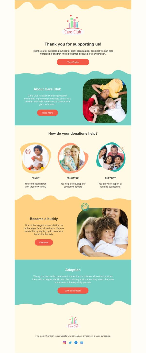 Thank You Email Template 'Adopt Children' for Charity