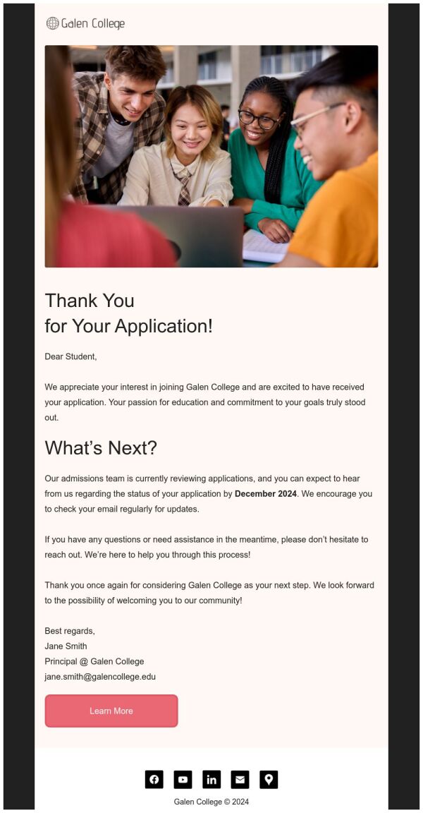 Thank You Email Template 'Community College' for Educational