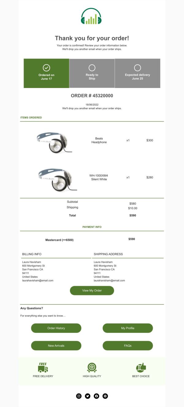 Thank You Email Template 'Gadgets Order Confirmation' for Tech ...