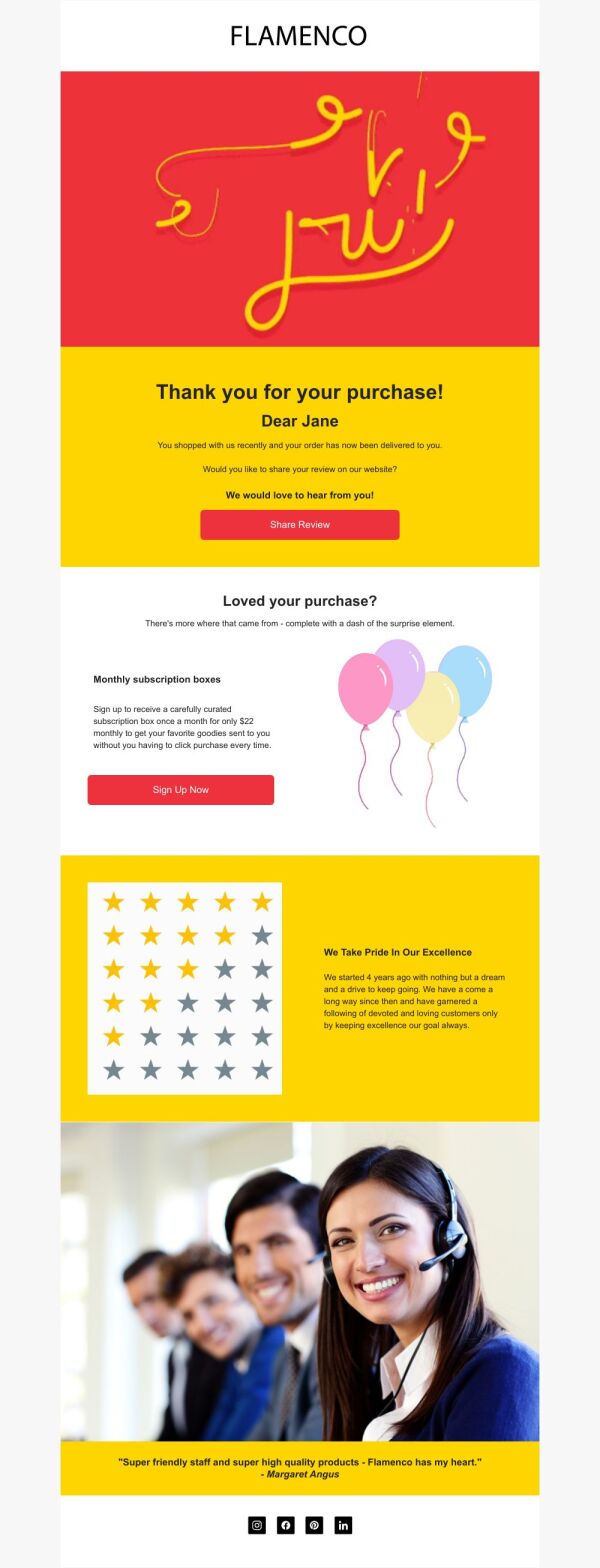Thank You Email Template 'Monthly Subscription Boxes' for Tech