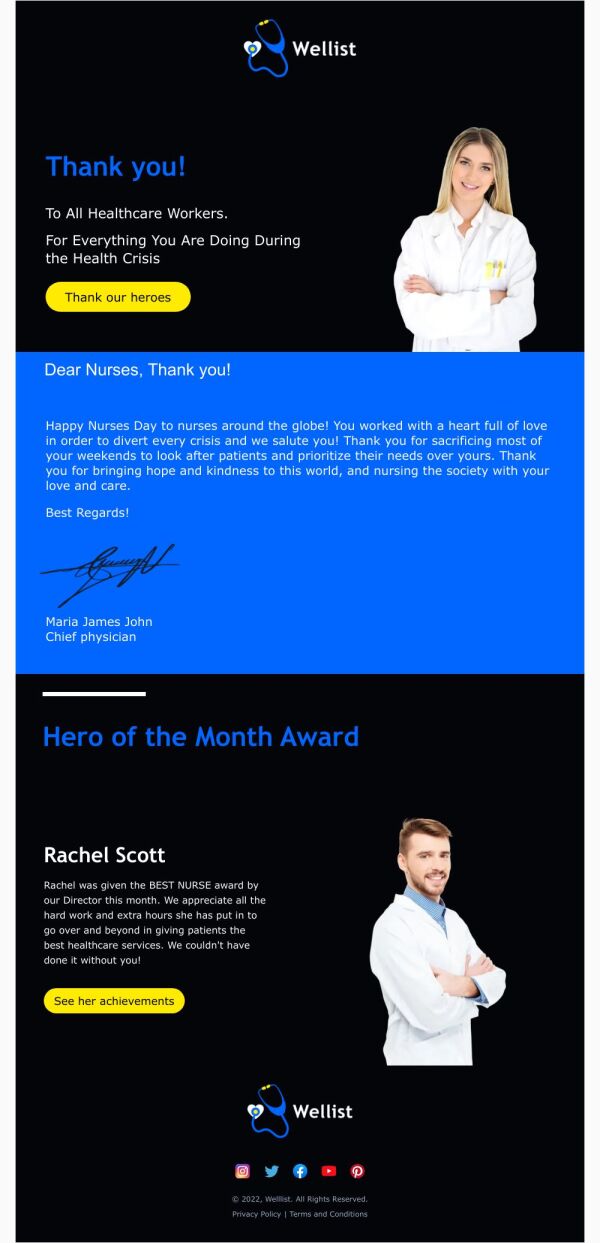 Task Nurse Introduction Email Example Thank You Email Template 'Nurses Day' for Healthcare | PosterMyWall