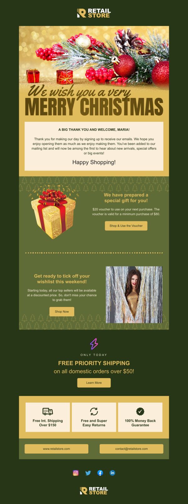 Email Store Message Example Thank You Email Template 'Retail Store' for Christmas | PosterMyWall
