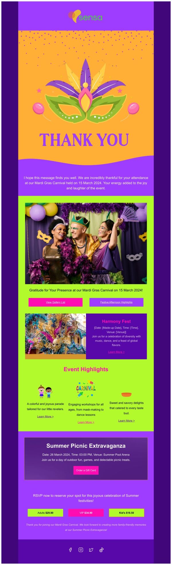 Thank You Email Template 'Summer Carnival' for Mardi Gras | PosterMyWall