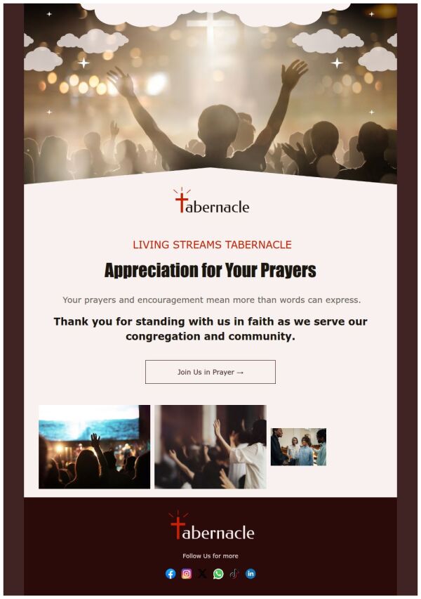 Thank You Email Template 'Your Prayers' for Church | PosterMyWall
