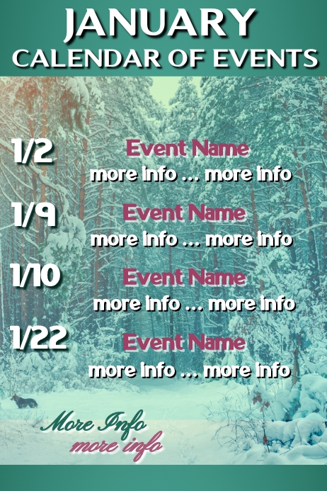 January Calendar of Events Poster template