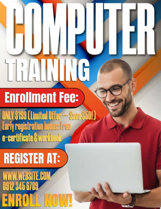“Level Up Your Computer Skills” Flyer (US Letter) template