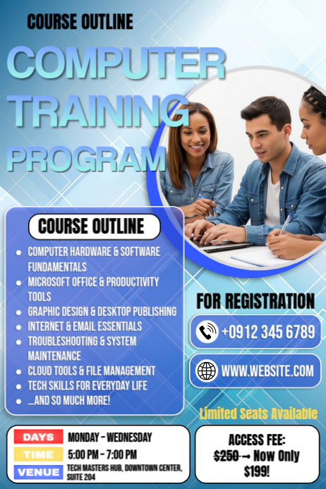 “Level Up Your Computer Skills” Poster template