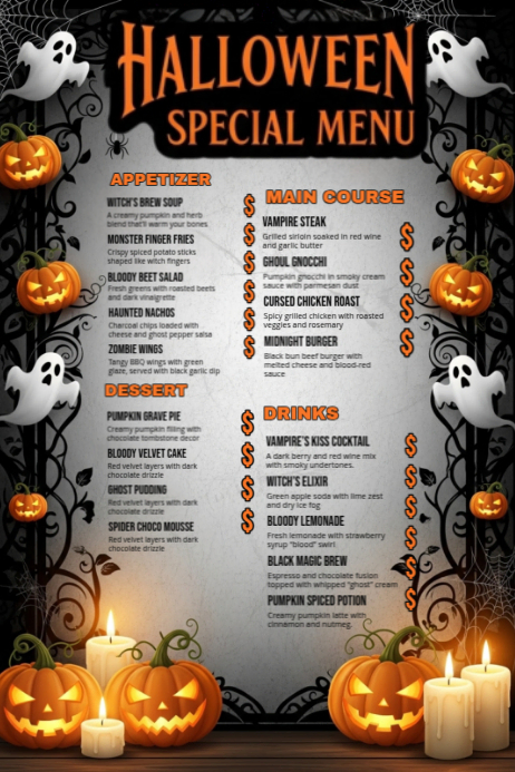 “Spooky Halloween Specials Food Menu” Template | PosterMyWall