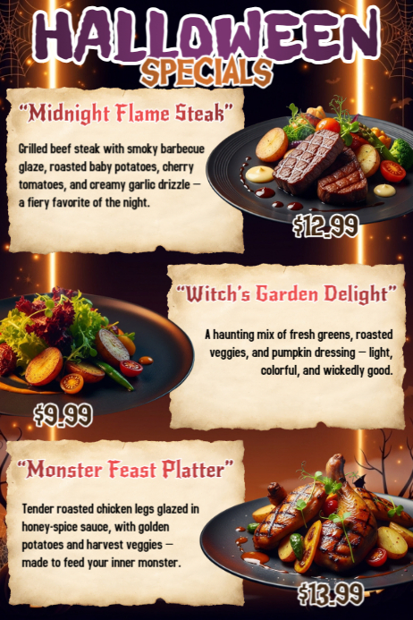 “Spooky Halloween Specials Food Menu” Template | PosterMyWall