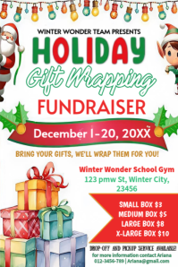 🎁 Holiday Gift Wrapping Fundraiser Poster | Christmas Charity Event Flyer template