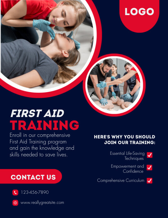 001-Navy and Red Modern First Aid Training Fl Template | PosterMyWall