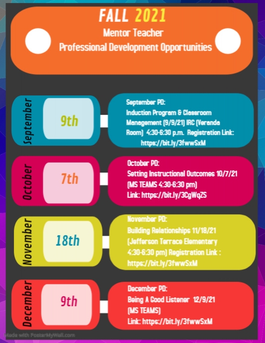 Fall New Teacher Calendar PosterMyWall