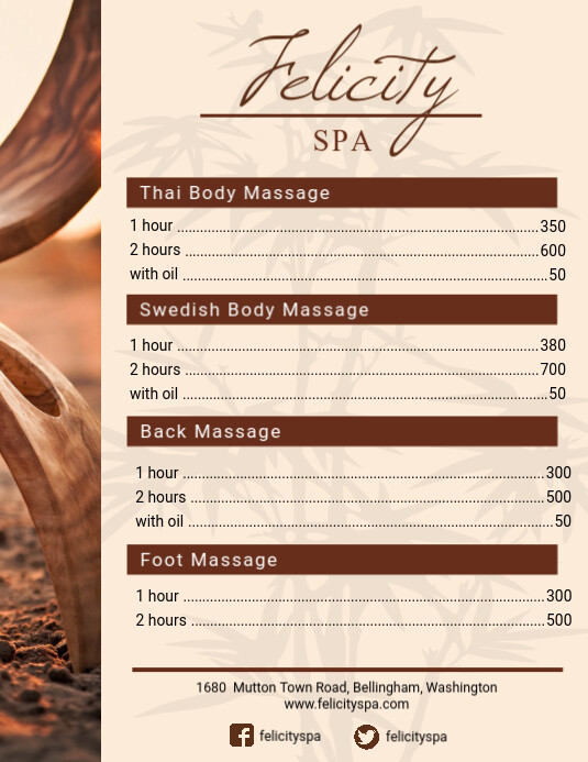 Rustic Spa Menu Design Template Postermywall 1586