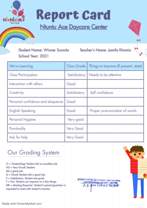 Copy of Copy of Copy of Elementary School Report Card | PosterMyWall