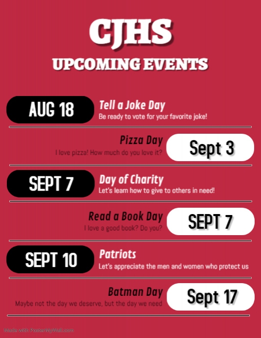 CJHS Event Calendar (AugSept) PosterMyWall
