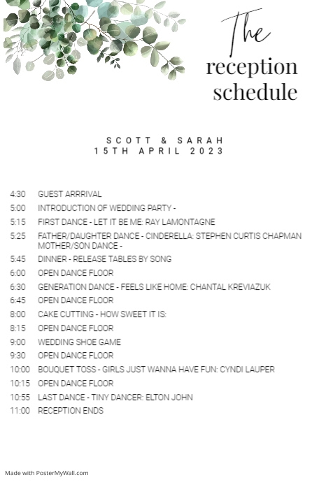Copy of reception schedule | PosterMyWall