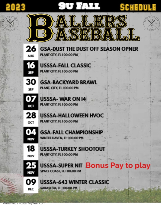 Copy of BASEBALL TEAM SCHEDULE (3) | PosterMyWall