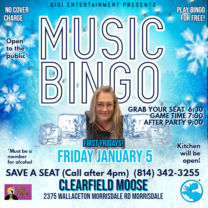 CLEARFIELD MOOSE JAN 2024 MUSIC BINGO PosterMyWall