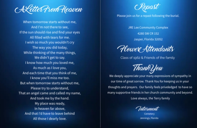 Funeral Program Large Booklet (inside) | PosterMyWall