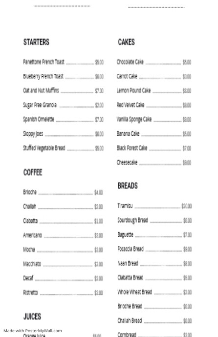 Hotel menu: categories | PosterMyWall